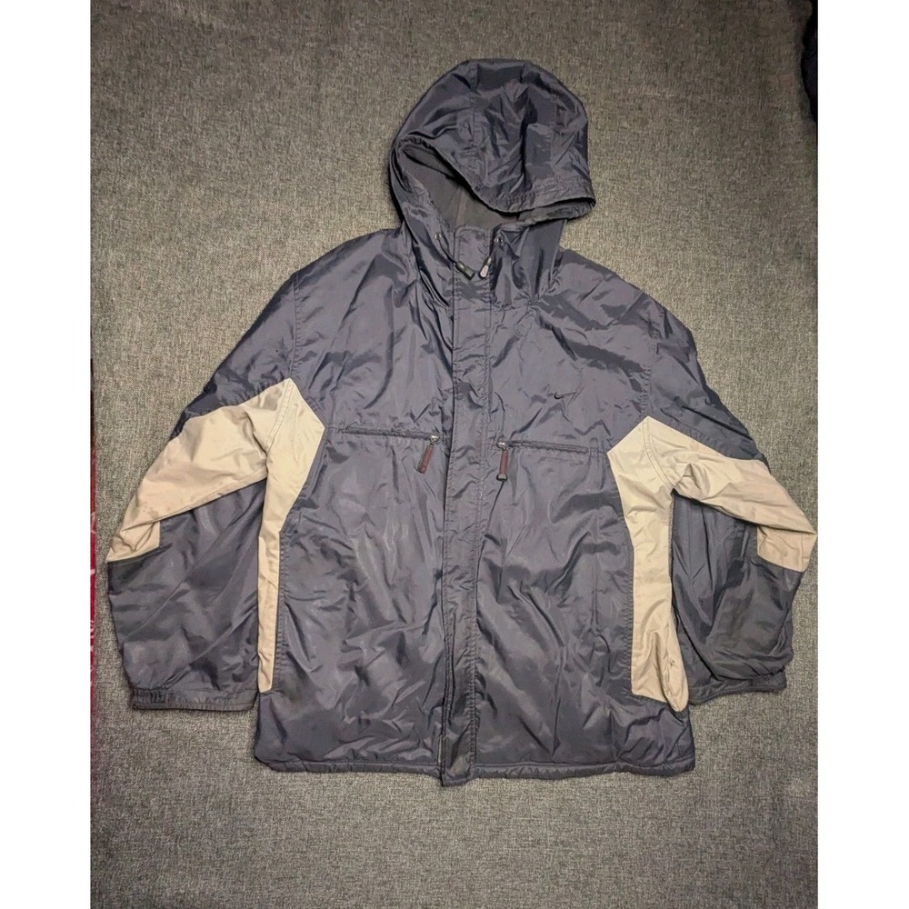 Vintage Nike Reversible Nylon Fleece Jacket Mens Size XL Swoosh Logo Y2K Zip Up